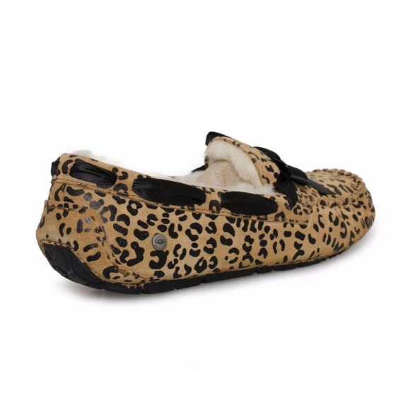 UGG Leopard Print Moccasin Slippers Womens 6 Chestnut Cozy Bow Shearling Shoe - Picture 2 of 13